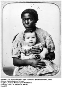 Portrait of a Black enslaved woman, Louisa, with a white baby who is her legal owner