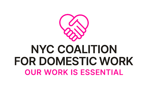 NYC Coalition for Domestic Work Logo. The logo is a pink image of a handshake in the form of a heart