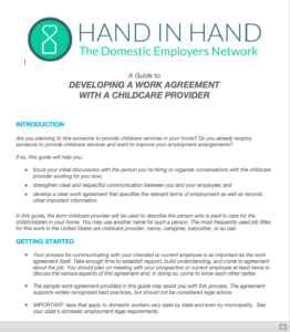 Screenshot of front page of childcare work agreement