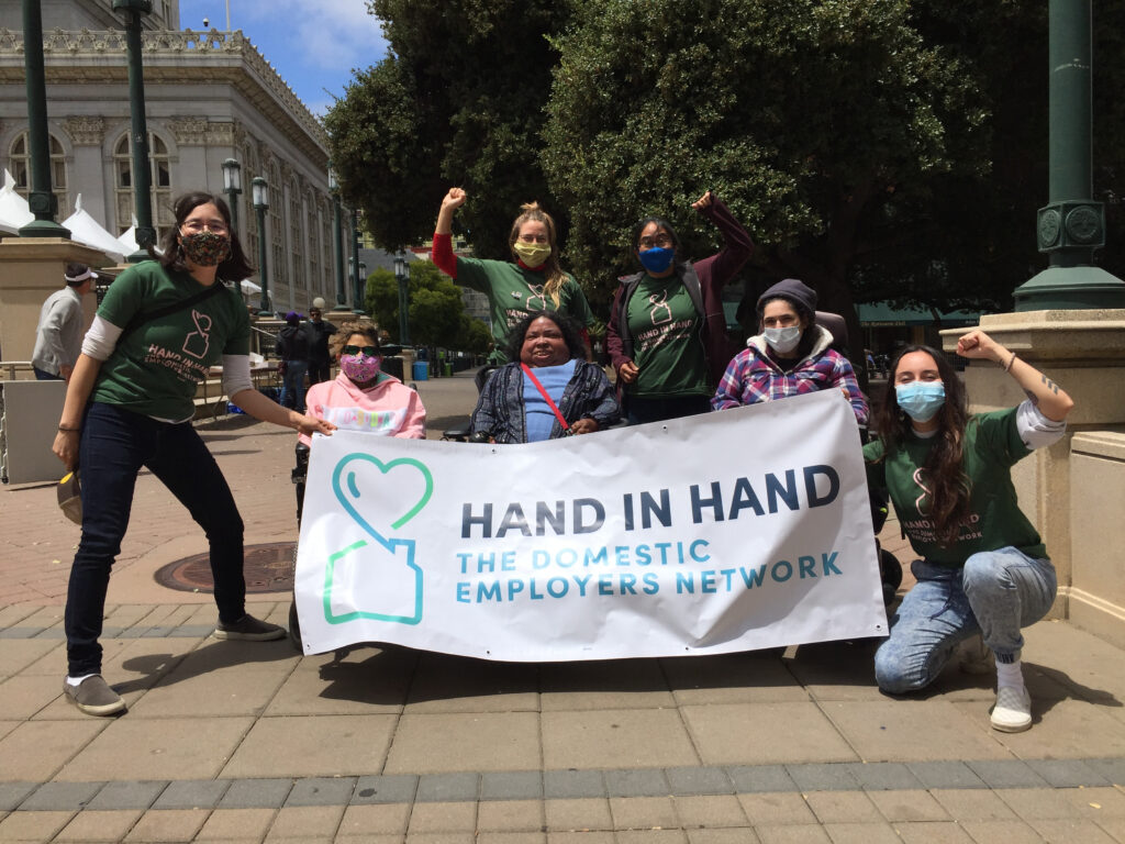 #CareisEssential Day of Action on July 13 2021 in Oakland, CA in support of federal funding for home and community based services. Michelle is in pink on, 2nd from the right. 