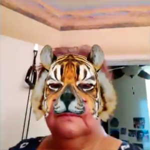Women with tiger mask filter on face