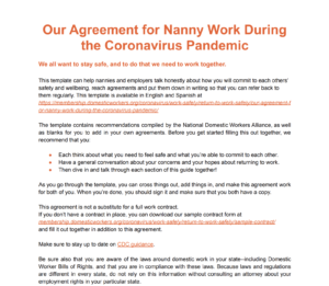 Screenshot of Nanny Work Agreement During COVID-19 (English)