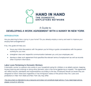 Scree shot of first page of the New York Nanny work agreement.