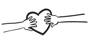 Outline of two hands holding a heart