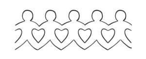 Outline of five people holding hands